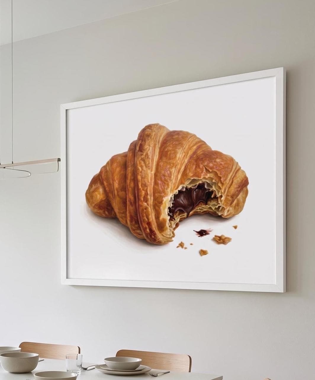 Whimsical Chocolate Croissant Art Print | Surreal Miniature Chef Wall Art | Funny Kitchen Decor | Dining Room French Pastry Illustration