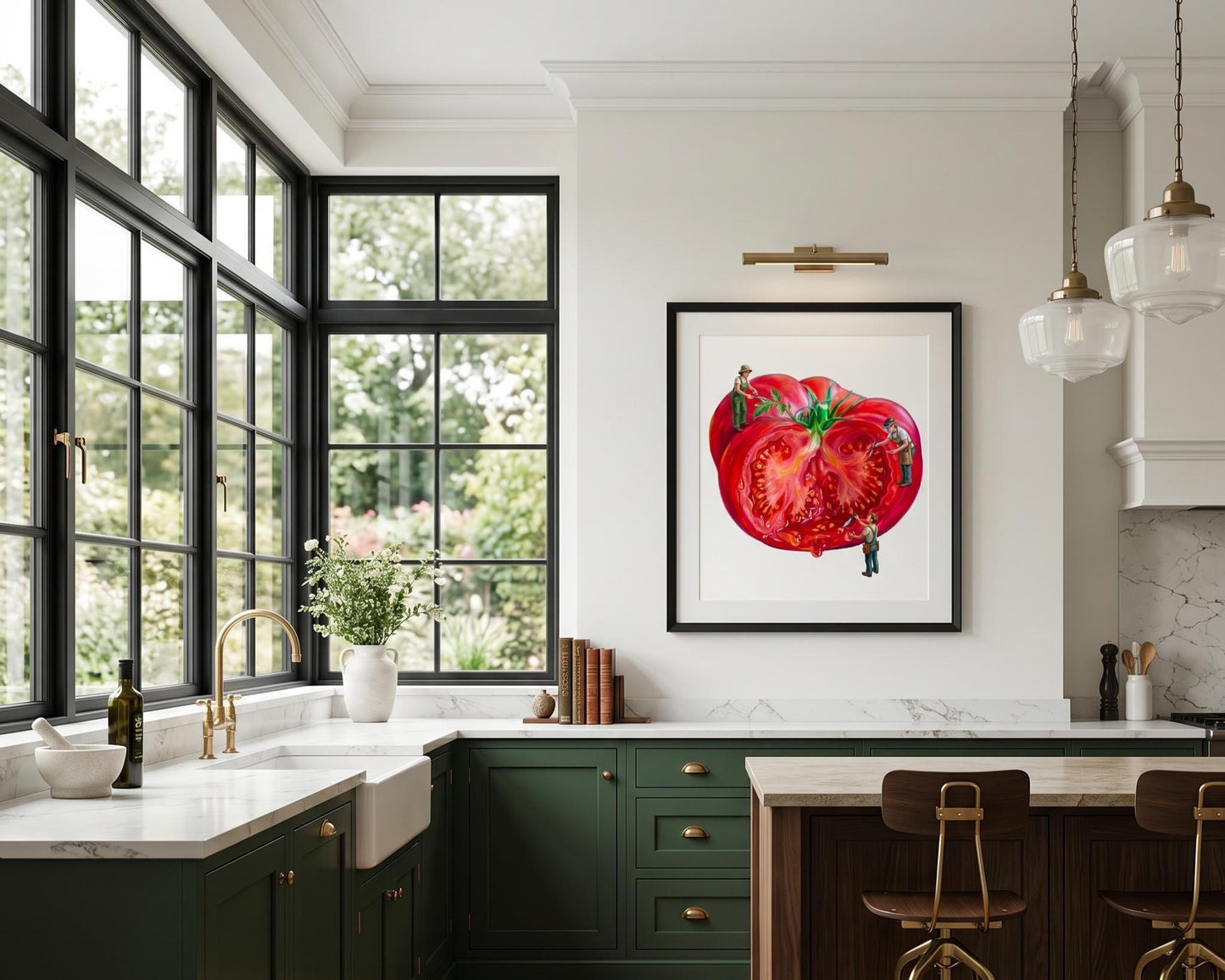 Whimsical Tomato Wall Art | Surreal Food Print with Miniature People | Quirky Kitchen & Restaurant Decor | Unique Foodie Gift
