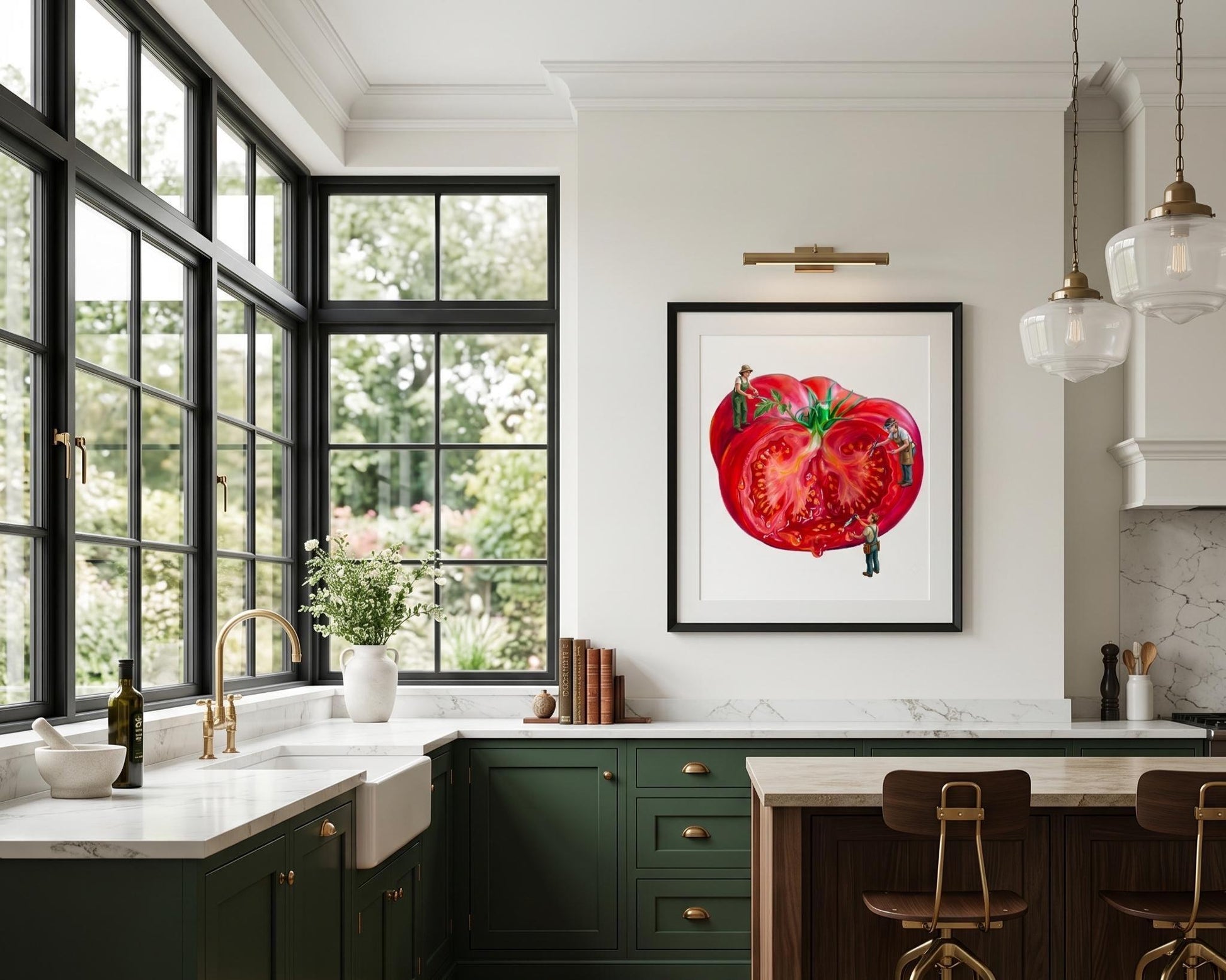 Whimsical Tomato Wall Art | Surreal Food Print with Miniature People | Quirky Kitchen & Restaurant Decor | Unique Foodie Gift