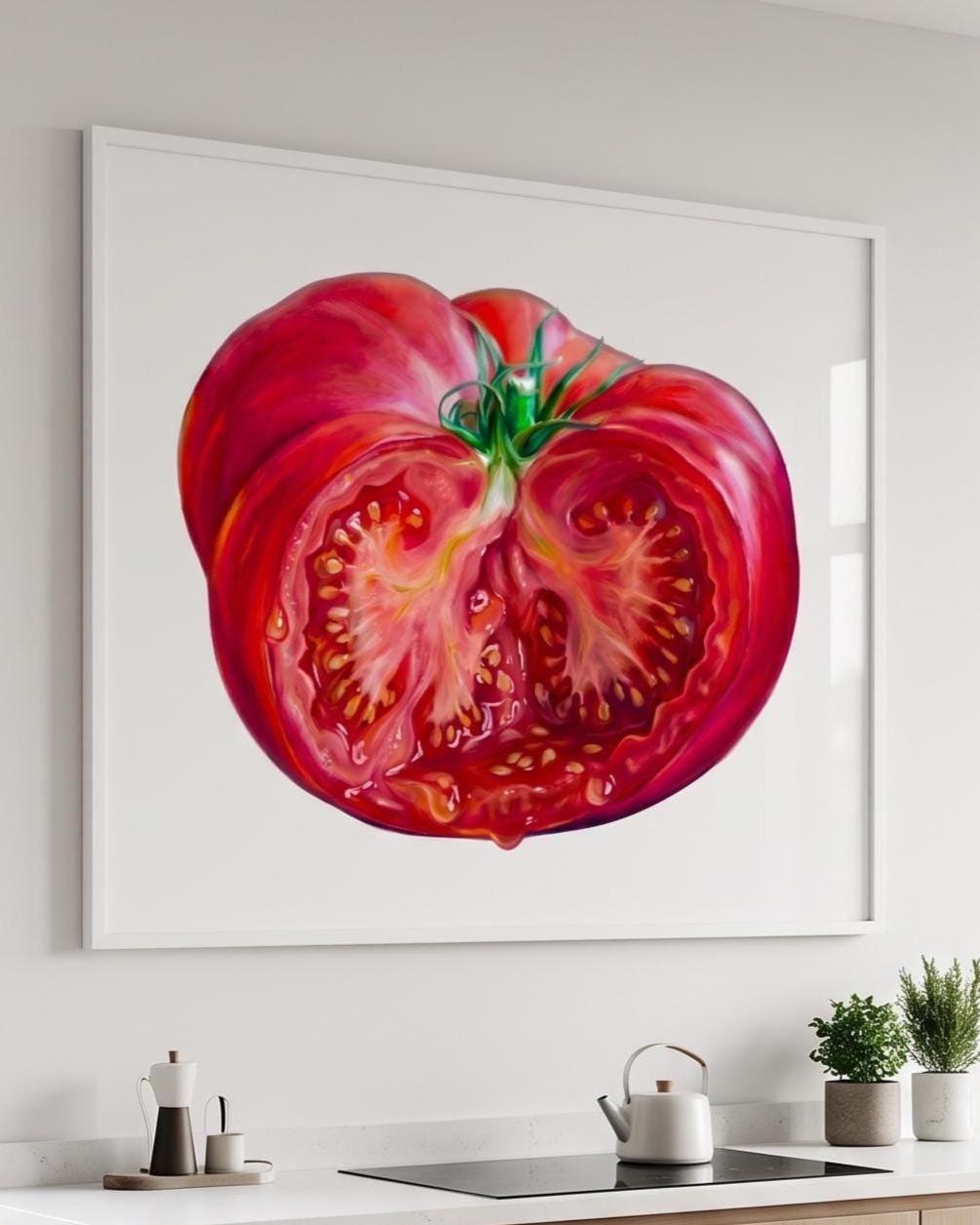 Whimsical Tomato Wall Art | Surreal Food Print with Miniature People | Quirky Kitchen & Restaurant Decor | Unique Foodie Gift