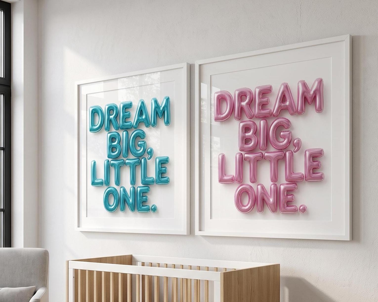 Nursery Wall Art | Dream Big Little One Print | 3D Blue Balloon Art | Baby Boy or Girl Room Decor |Bright Pop Art Poster Unframed
