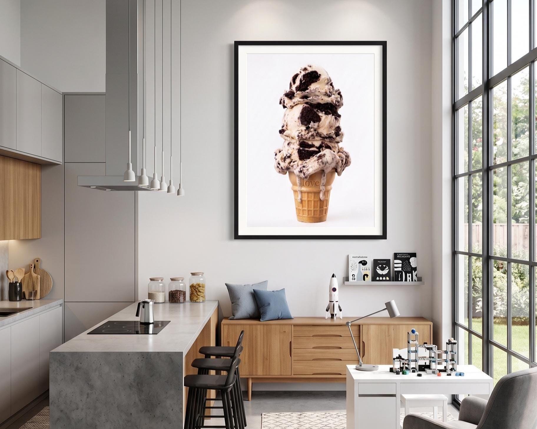 Ice Cream Cone Art Print | Sweet Nursery Wall Art | Playful Kitchen Decor | Kids Room Wall Art | Tiny Chef Food Illustration