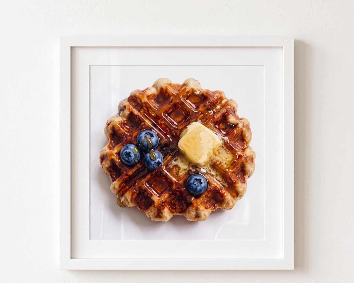 Belgian Waffle Art Print, Kitchen Wall Decor, Breakfast Food Photography, Pancake & Syrup Poster, Foodie Gift, Modern Dining Room Decor