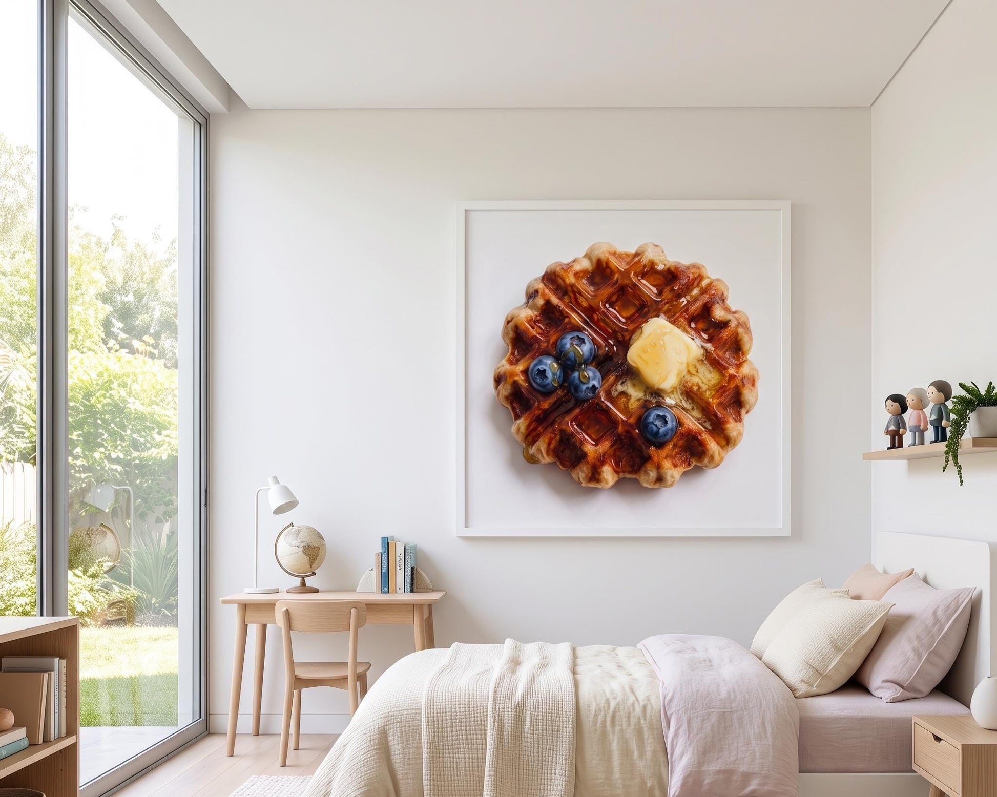 Belgian Waffle Art Print, Kitchen Wall Decor, Breakfast Food Photography, Pancake & Syrup Poster, Foodie Gift, Modern Dining Room Decor