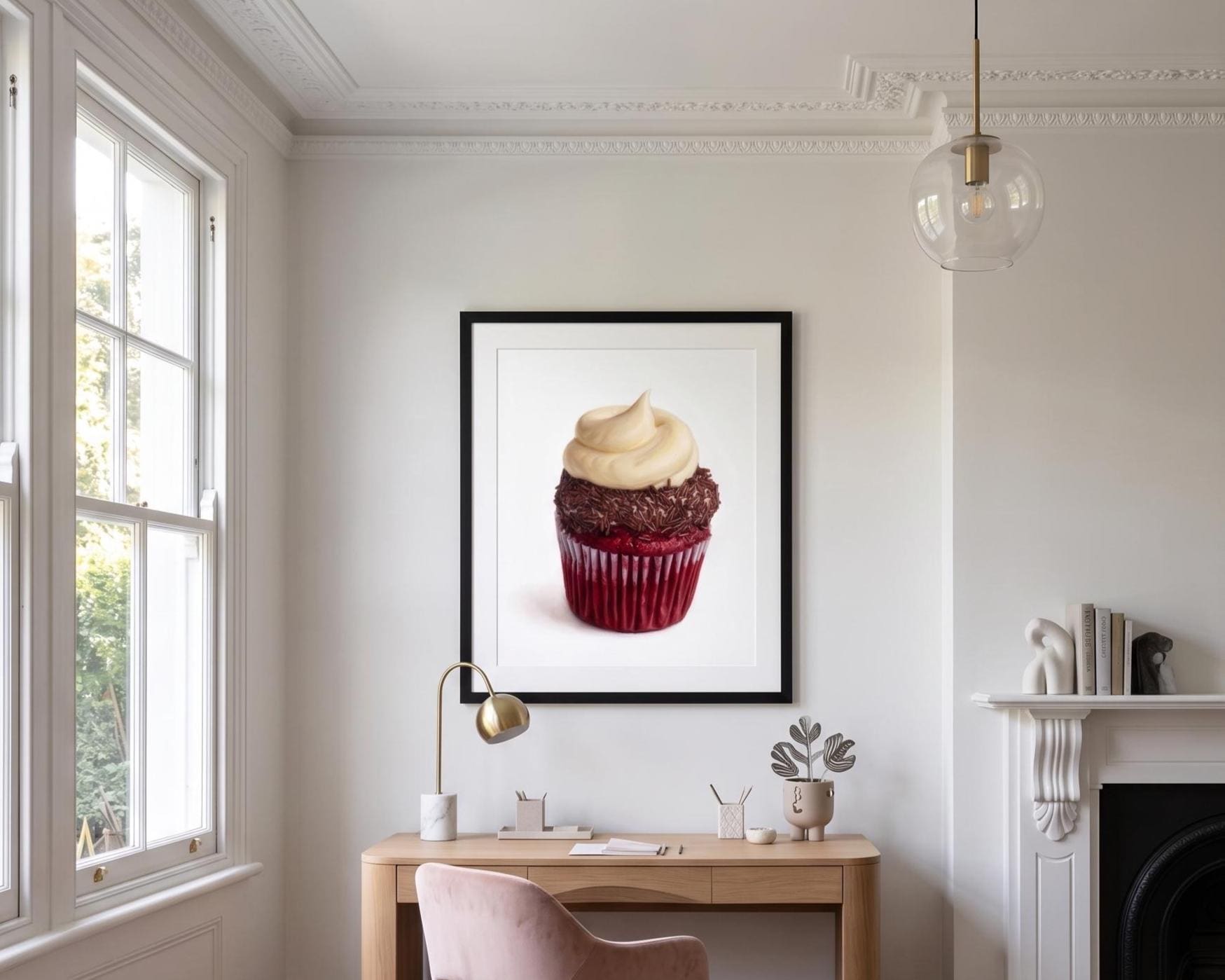 Red Velvet Cupcake Fine Art Print | Sweet Dessert Pop Art | Kitchen & Bakery Wall Decor | Realistic Food Illustration