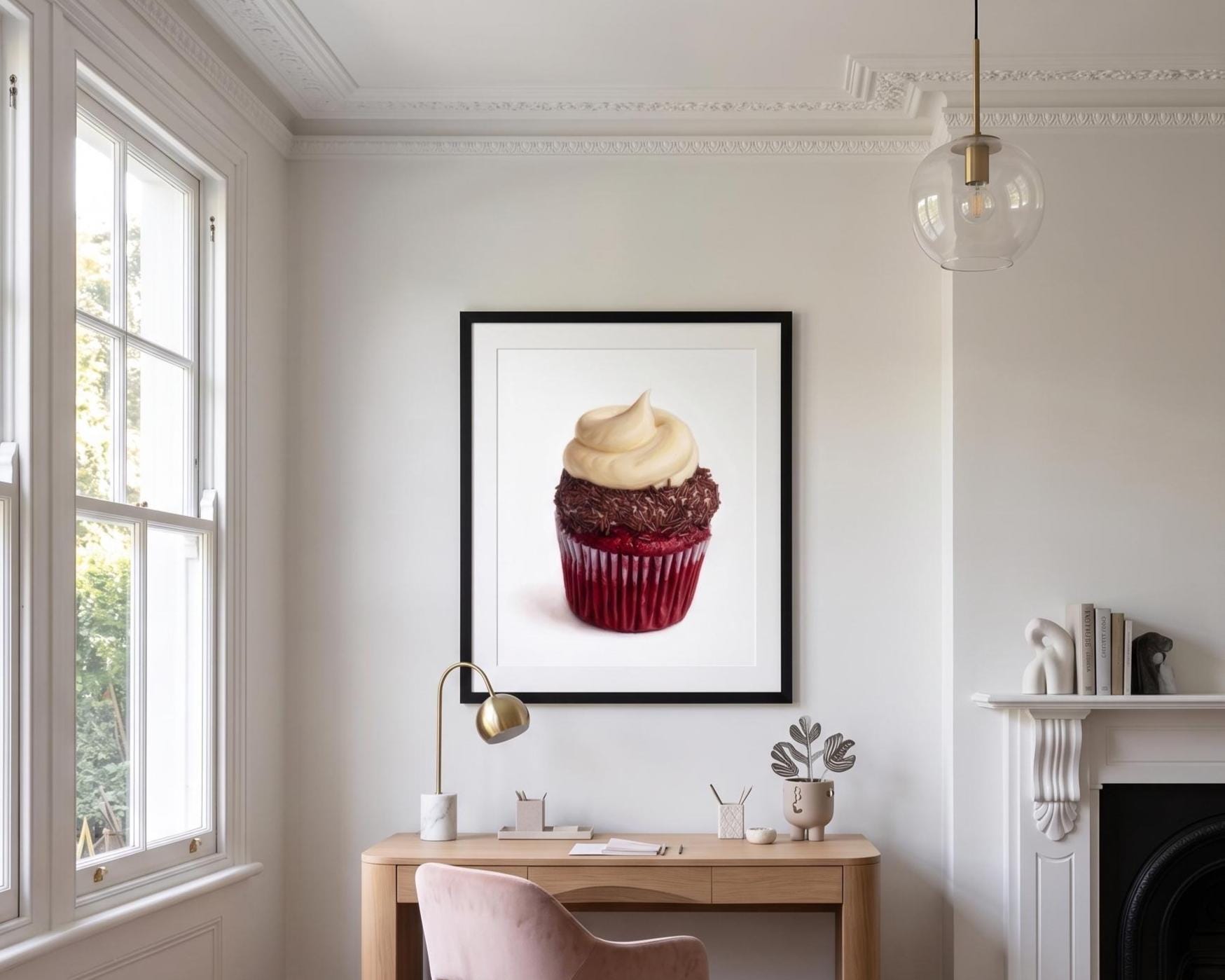 Red Velvet Cupcake Fine Art Print | Tiny Chef Pop Art | Kitchen & Bakery Wall Decor | Realistic Food Illustration