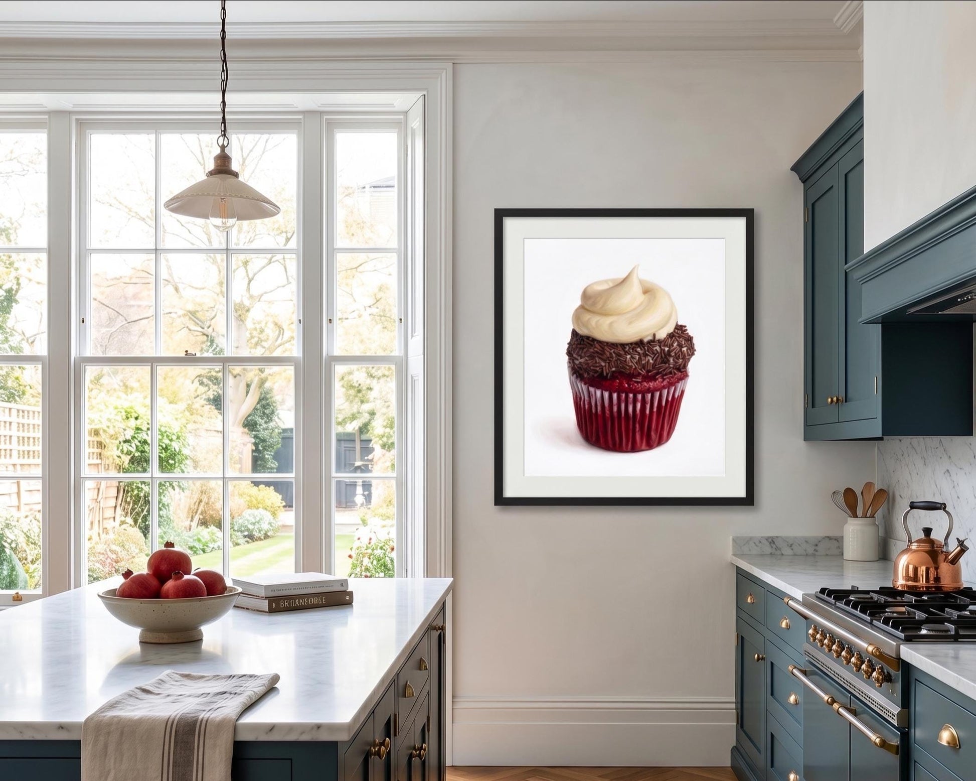 Red Velvet Cupcake Fine Art Print | Sweet Dessert Pop Art | Kitchen & Bakery Wall Decor | Realistic Food Illustration