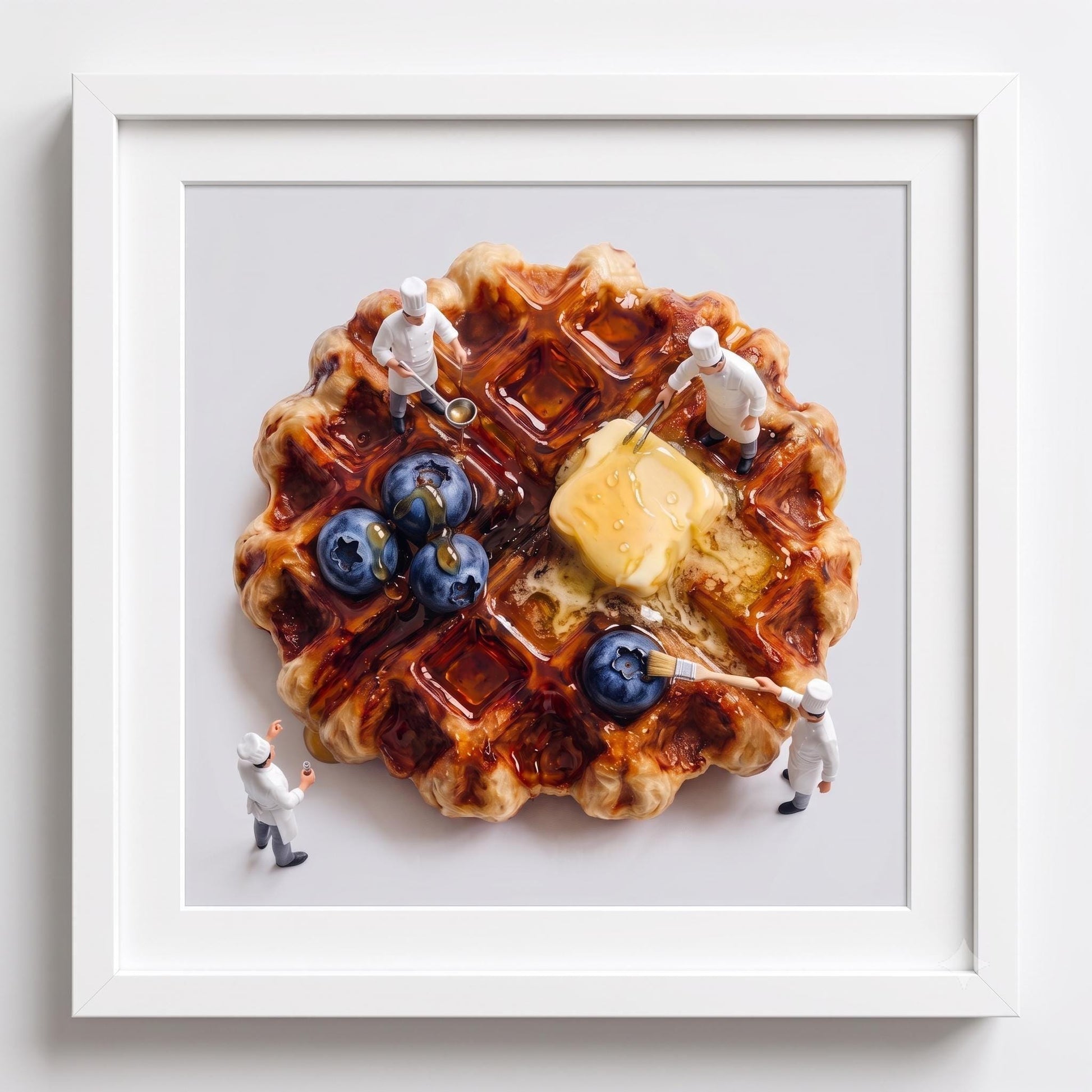 Belgian Waffle Art Print, Kitchen Wall Decor, Breakfast Food Photography, Pancake & Syrup Poster, Foodie Gift, Modern Dining Room Decor