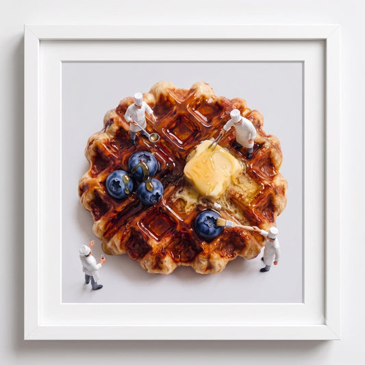 Belgian Waffle Art Print, Kitchen Wall Decor, Breakfast Food Photography, Pancake & Syrup Poster, Foodie Gift, Modern Dining Room Decor