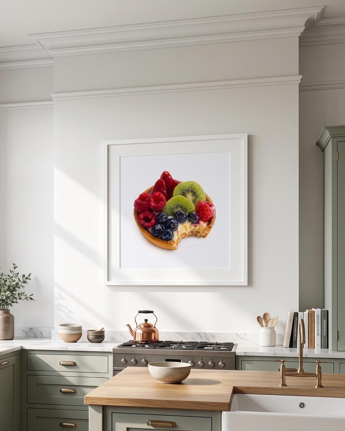 Realistic Fruit Tart Wall Art | Kitchen Decor | Tiny Chef Food Painting Print | Illustration for Dining Room