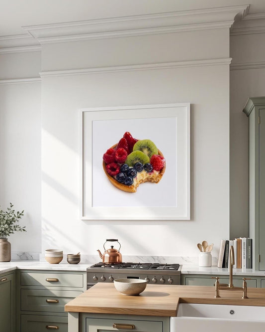 Realistic Fruit Tart Wall Art | Kitchen Decor | Tiny Chef Food Painting Print | Illustration for Dining Room