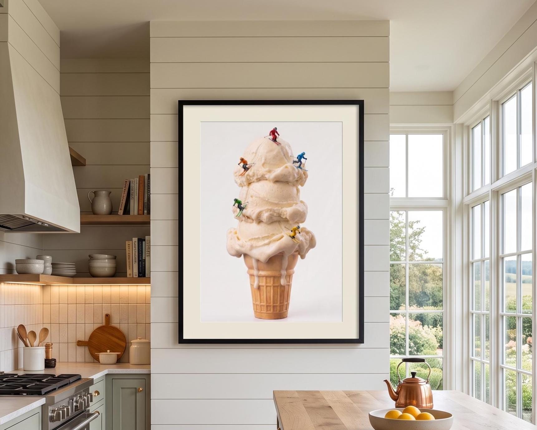 Ice Cream Skiers Wall Art, Quirky Kitchen Decor, Miniature Figure Surreal Photography Print, Fun Playroom Art for Boys and Girls Room