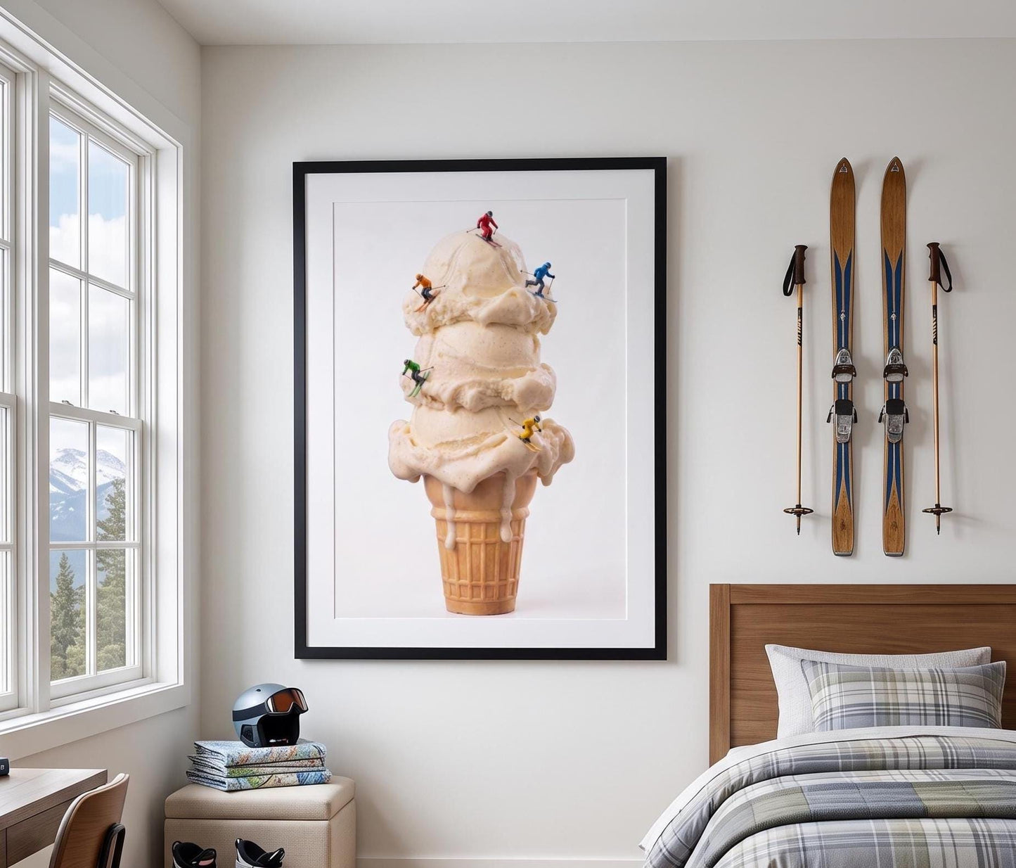 Ice Cream Skiers Wall Art, Quirky Kitchen Decor, Miniature Figure Surreal Photography Print, Fun Playroom Art for Boys and Girls Room