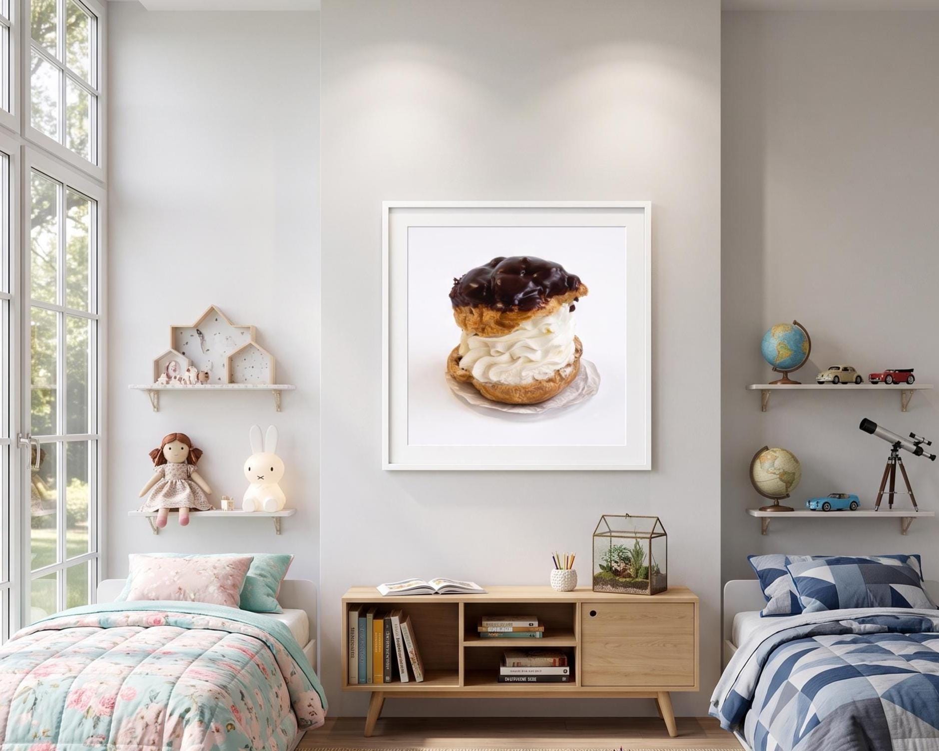 Tiny Chef Cream Puff Art Print | Surreal Miniature Food Wall Decor (Print Only)