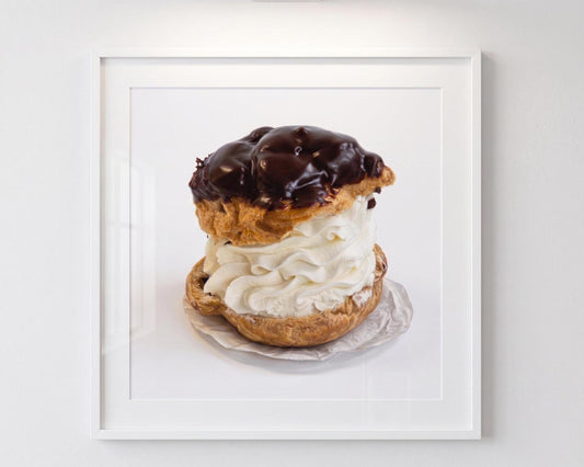 Whimsical Tiny Chef Giant Cream Puff Art Print | Surreal Miniature Food Wall Decor | Funny Bakery & Kitchen Poster | Sweet Dessert Art