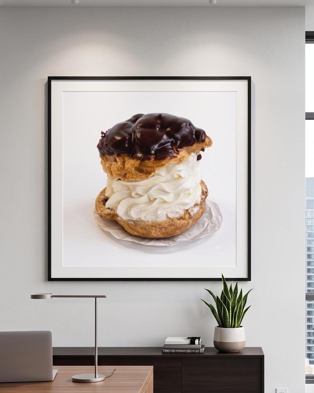 Tiny Chef Cream Puff Art Print | Surreal Miniature Food Wall Decor (Print Only)