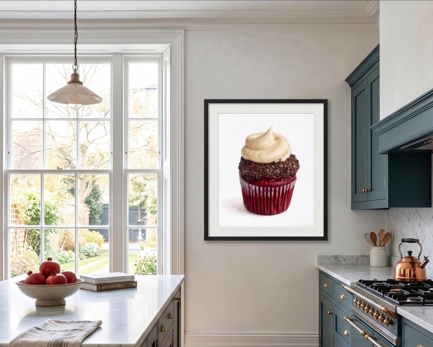 Red Velvet Cupcake Fine Art Print | Tiny Chef Pop Art | Kitchen & Bakery Wall Decor | Realistic Food Illustration