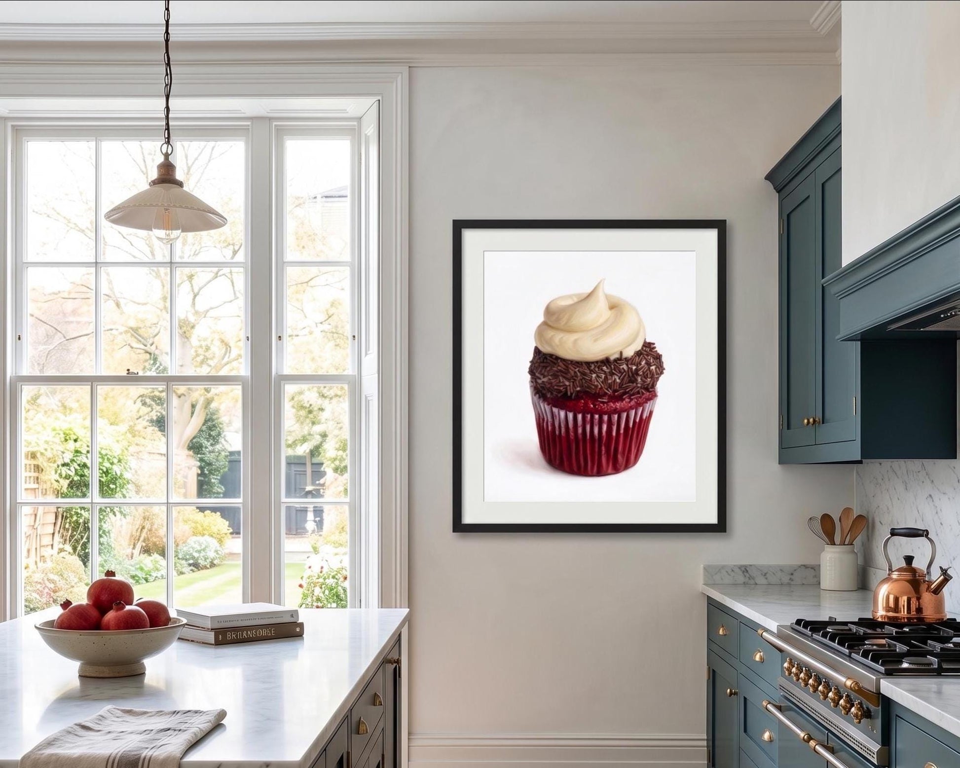 Red Velvet Cupcake Fine Art Print | Tiny Chef Pop Art | Kitchen & Bakery Wall Decor | Realistic Food Illustration