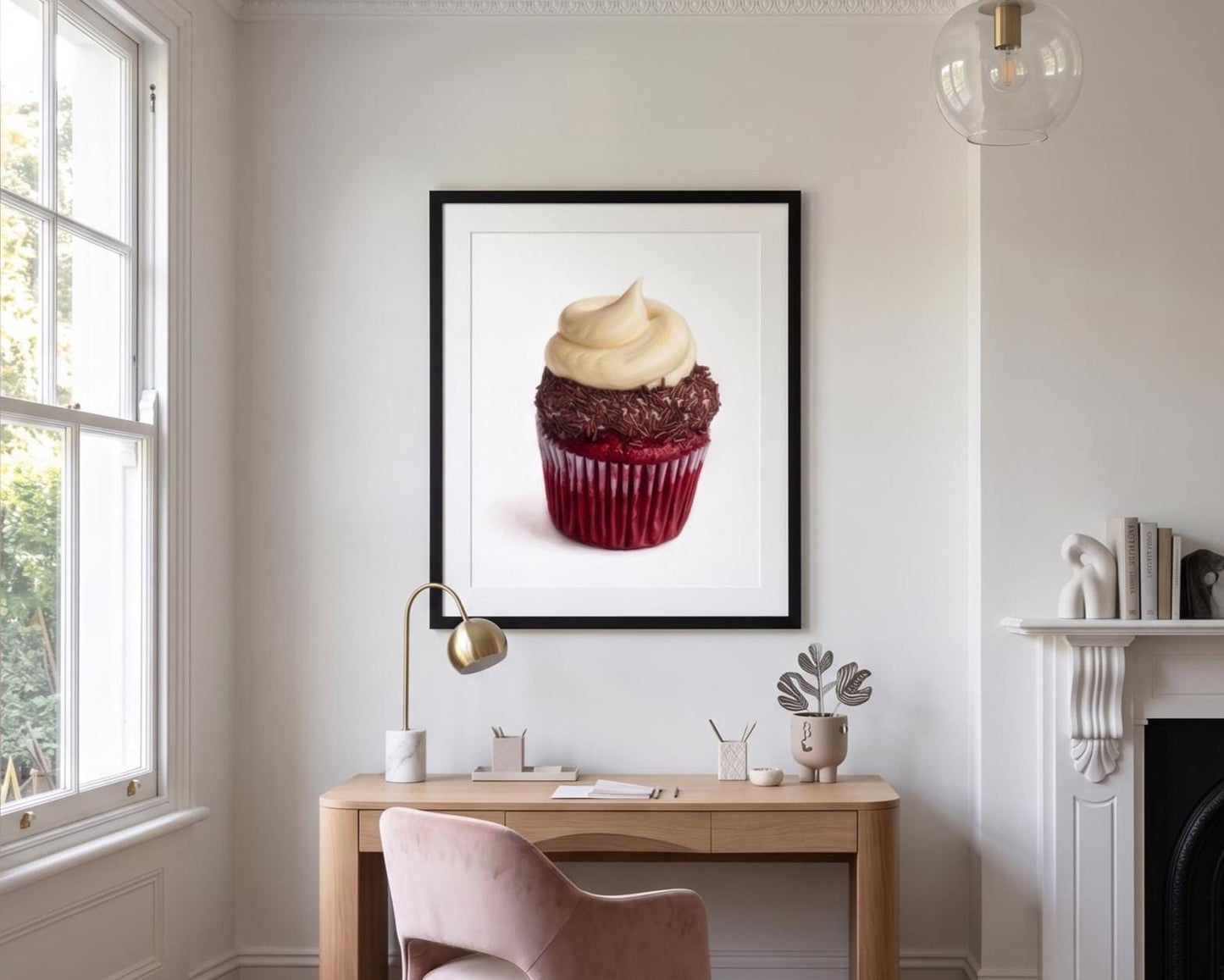 Red Velvet Cupcake Fine Art Print | Tiny Chef Pop Art | Kitchen & Bakery Wall Decor | Realistic Food Illustration