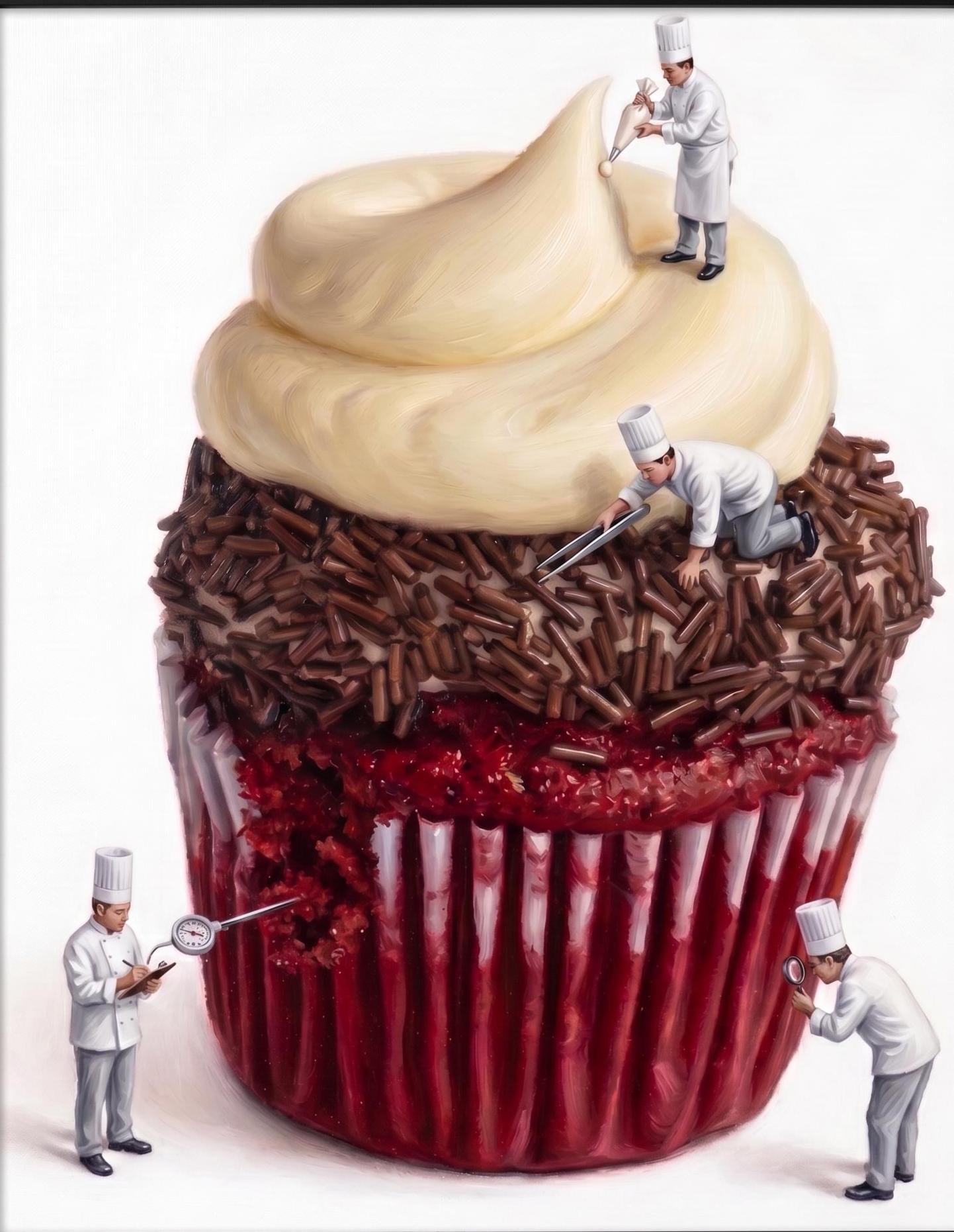 Red Velvet Cupcake Fine Art Print | Tiny Chef Pop Art | Kitchen & Bakery Wall Decor | Realistic Food Illustration