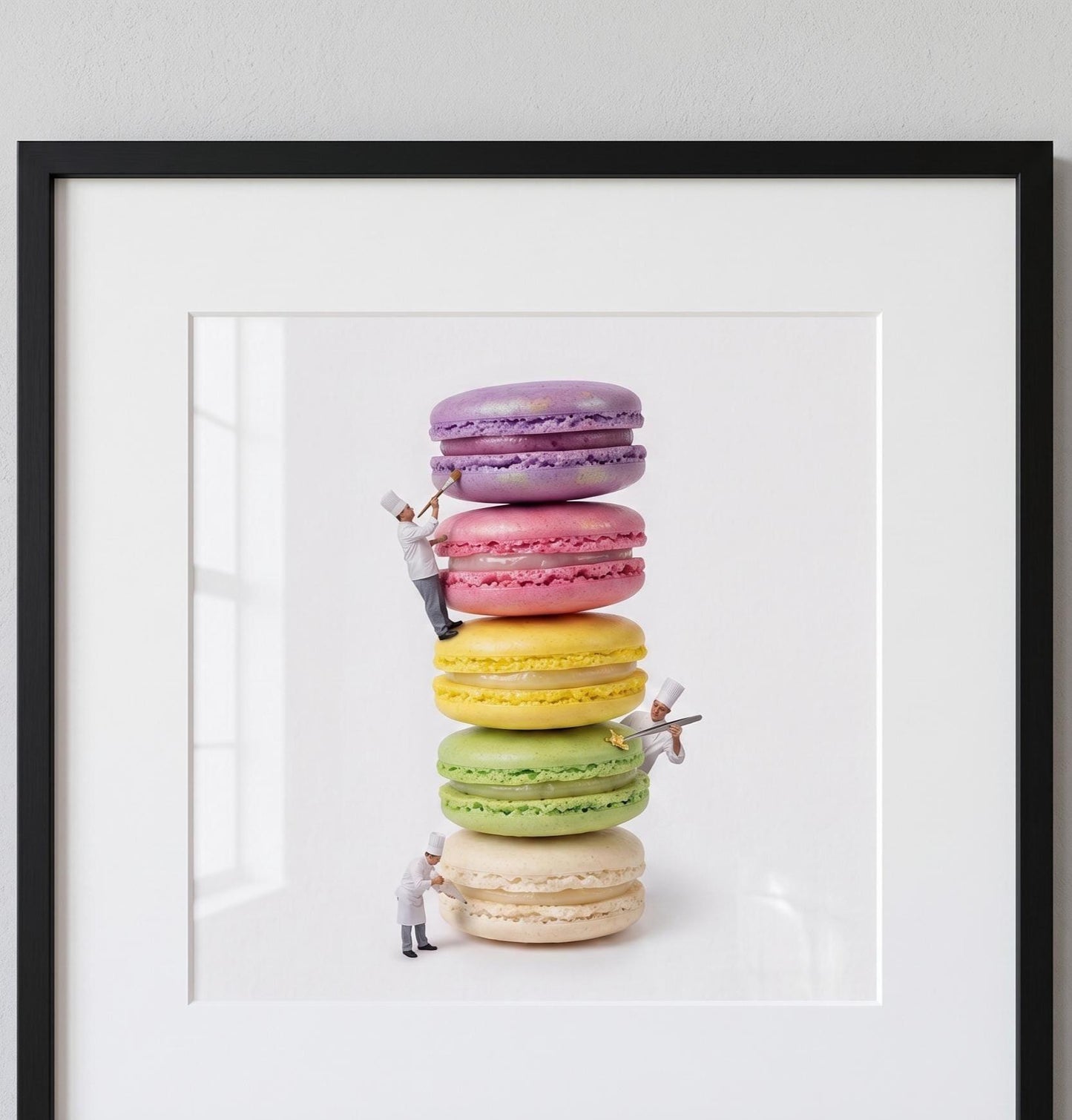 Colorful Macaron Stack Art Print, Bright French Dessert Wall Decor, Tiny Chef Fine Art