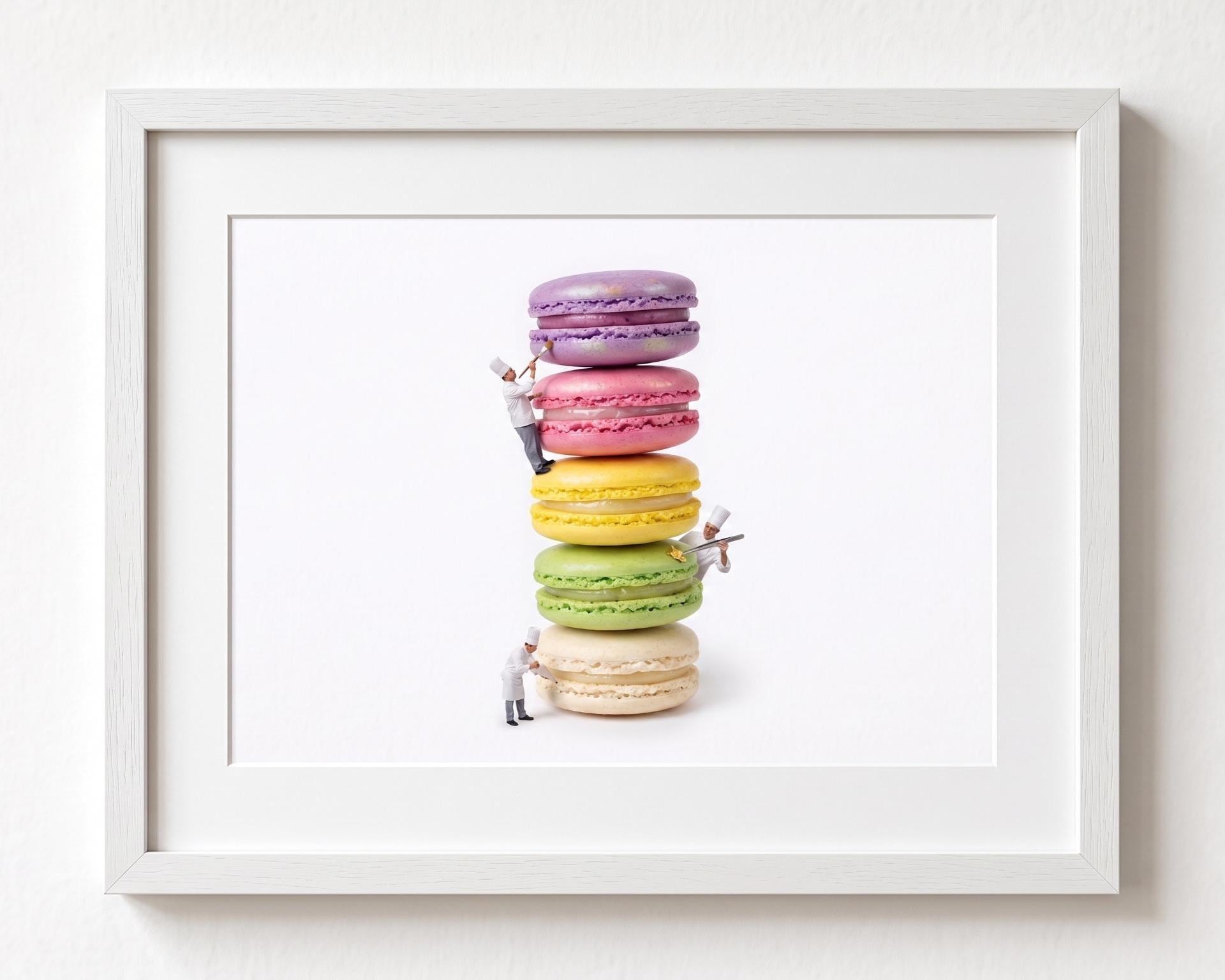 Colorful Macaron Stack Art Print, Bright French Dessert Wall Decor, Tiny Chef Fine Art