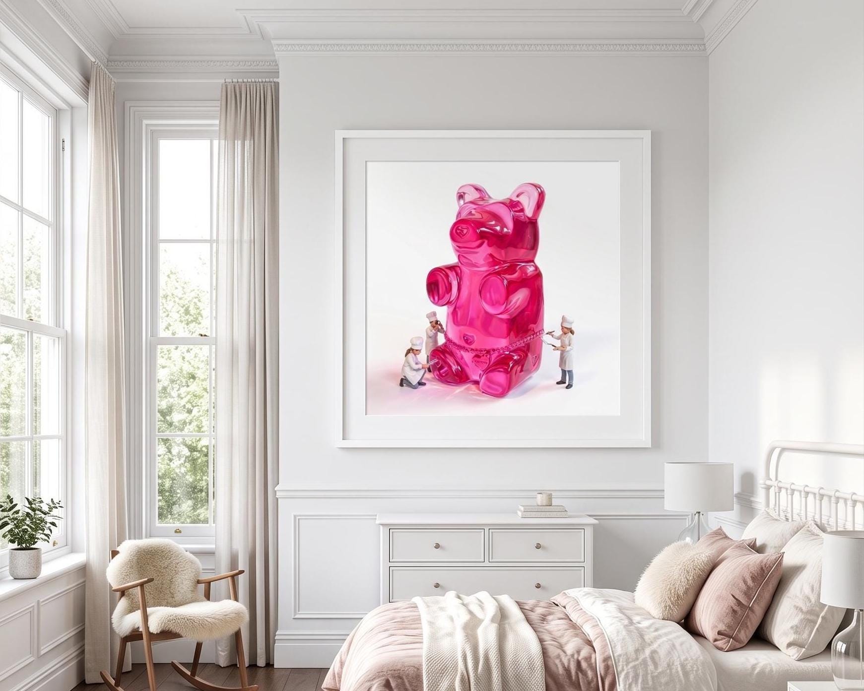 Gummy Bear Pop Art Print | Contemporary Candy Wall Decor | Miniature Chef Wall Decor | Fine Art Print | Colorful Hip Aesthetic Room Art