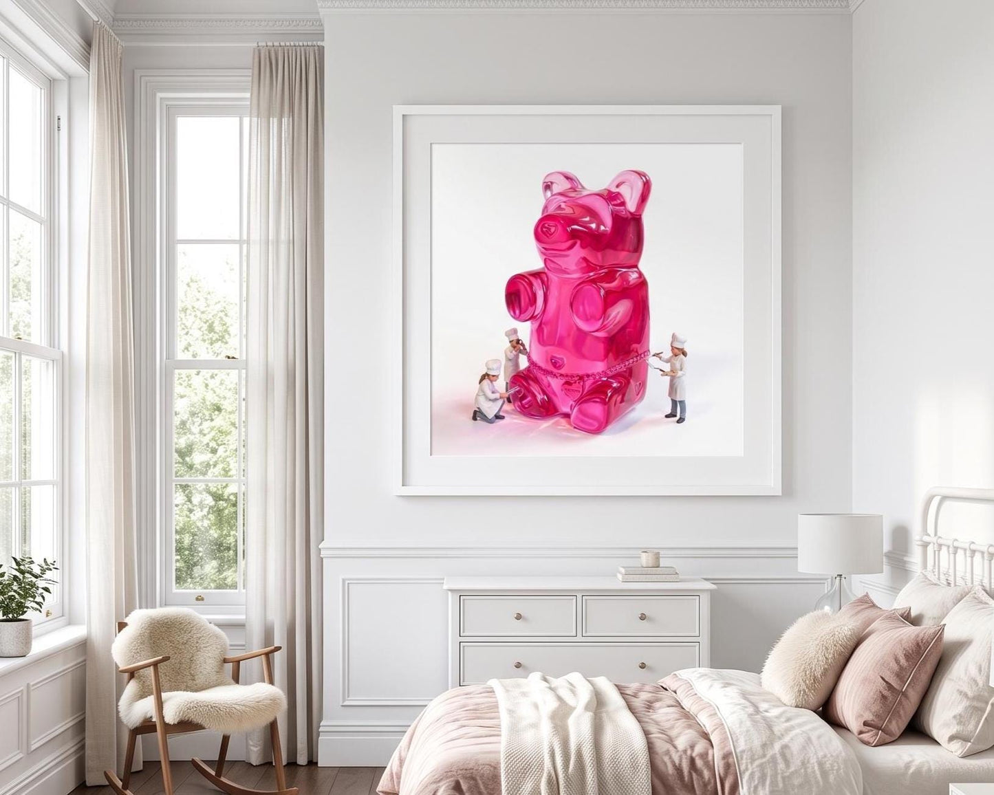 Gummy Bear Pop Art Print | Contemporary Candy Wall Decor | Miniature Chef Wall Decor | Fine Art Print | Colorful Hip Aesthetic Room Art
