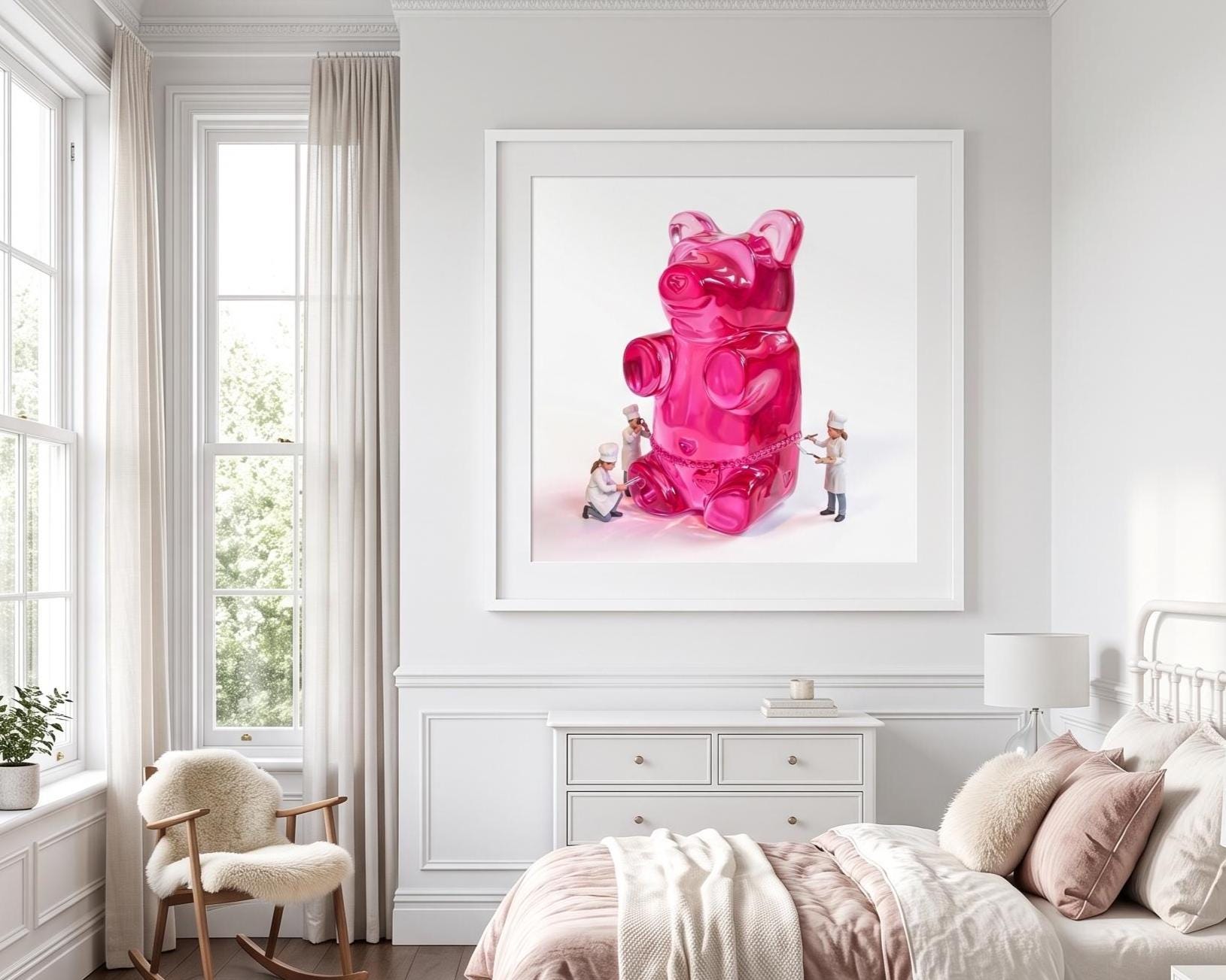 Gummy Bear Pop Art Print | Contemporary Candy Wall Decor | Miniature Chef Wall Decor | Fine Art Print | Colorful Hip Aesthetic Room Art