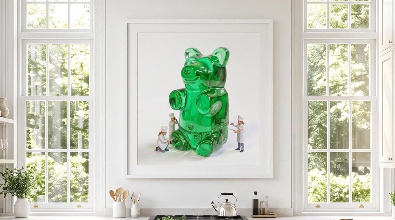 Gummy Bear Pop Art Print | Contemporary Candy Wall Decor | Miniature Chef Wall Decor | Fine Art Print | Colorful Hip Aesthetic Room Art