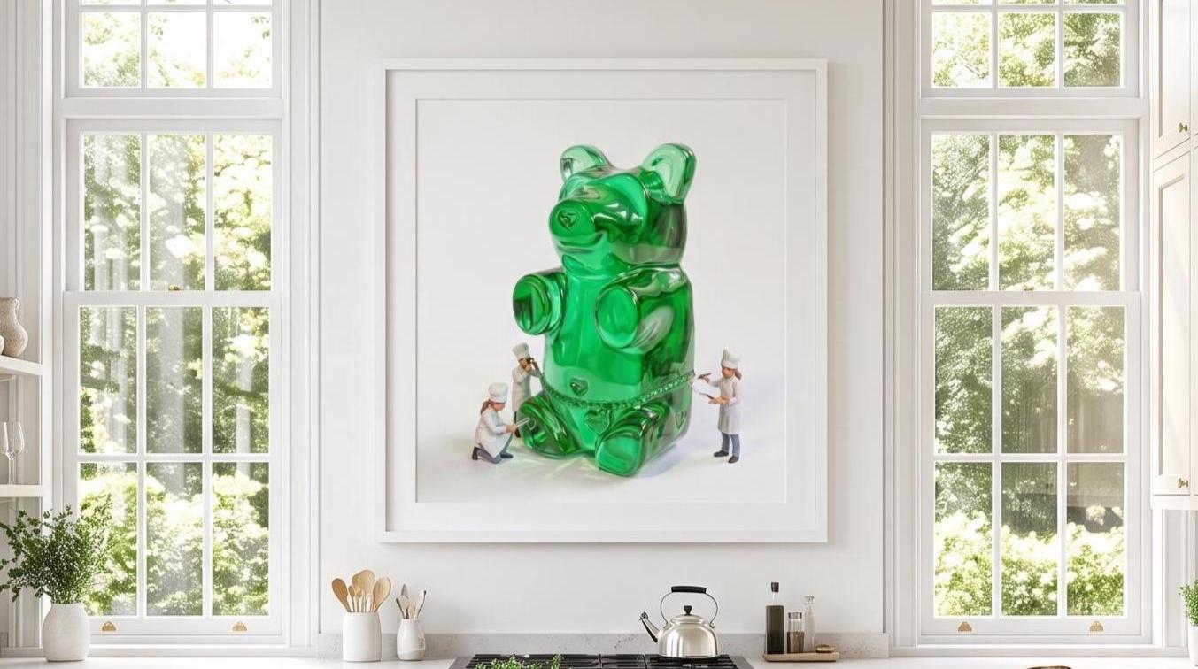 Gummy Bear Pop Art Print | Contemporary Candy Wall Decor | Miniature Chef Wall Decor | Fine Art Print | Colorful Hip Aesthetic Room Art