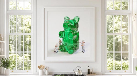 Gummy Bear Pop Art Print | Contemporary Candy Wall Decor | Miniature Chef Wall Decor | Fine Art Print | Colorful Hip Aesthetic Room Art