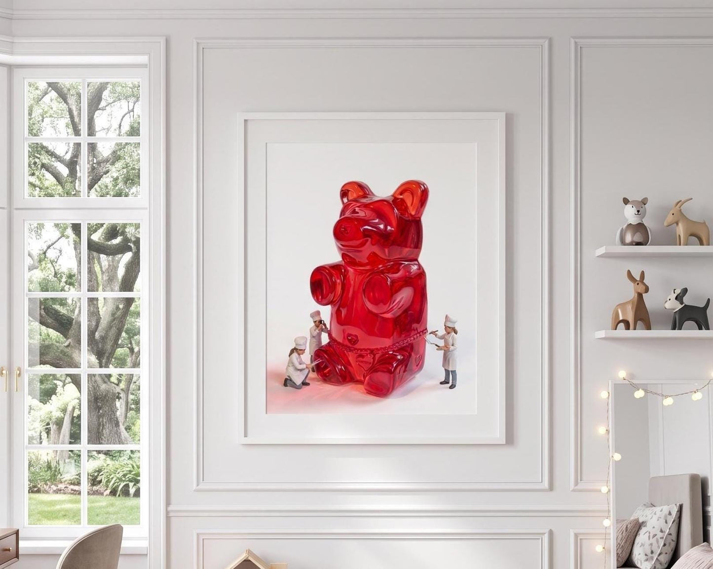 Gummy Bear Pop Art Print | Contemporary Candy Wall Decor | Miniature Chef Wall Decor | Fine Art Print | Colorful Hip Aesthetic Room Art