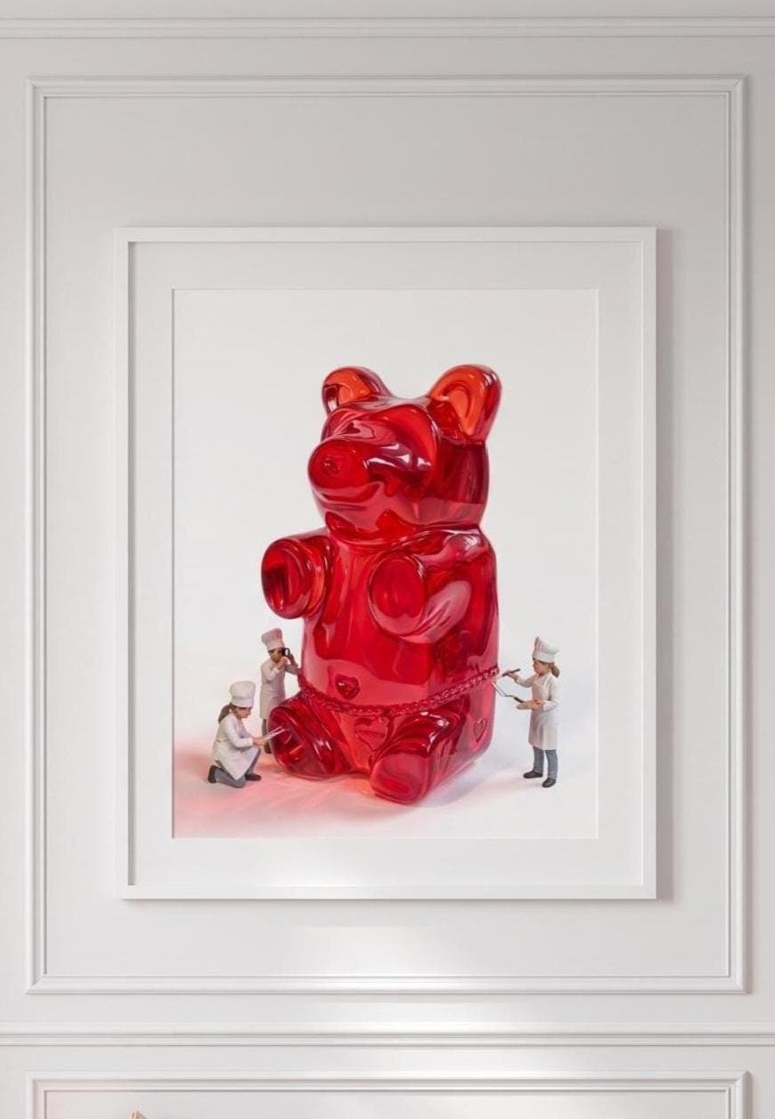 Gummy Bear Pop Art Print | Contemporary Candy Wall Decor | Miniature Chef Wall Decor | Fine Art Print | Colorful Hip Aesthetic Room Art