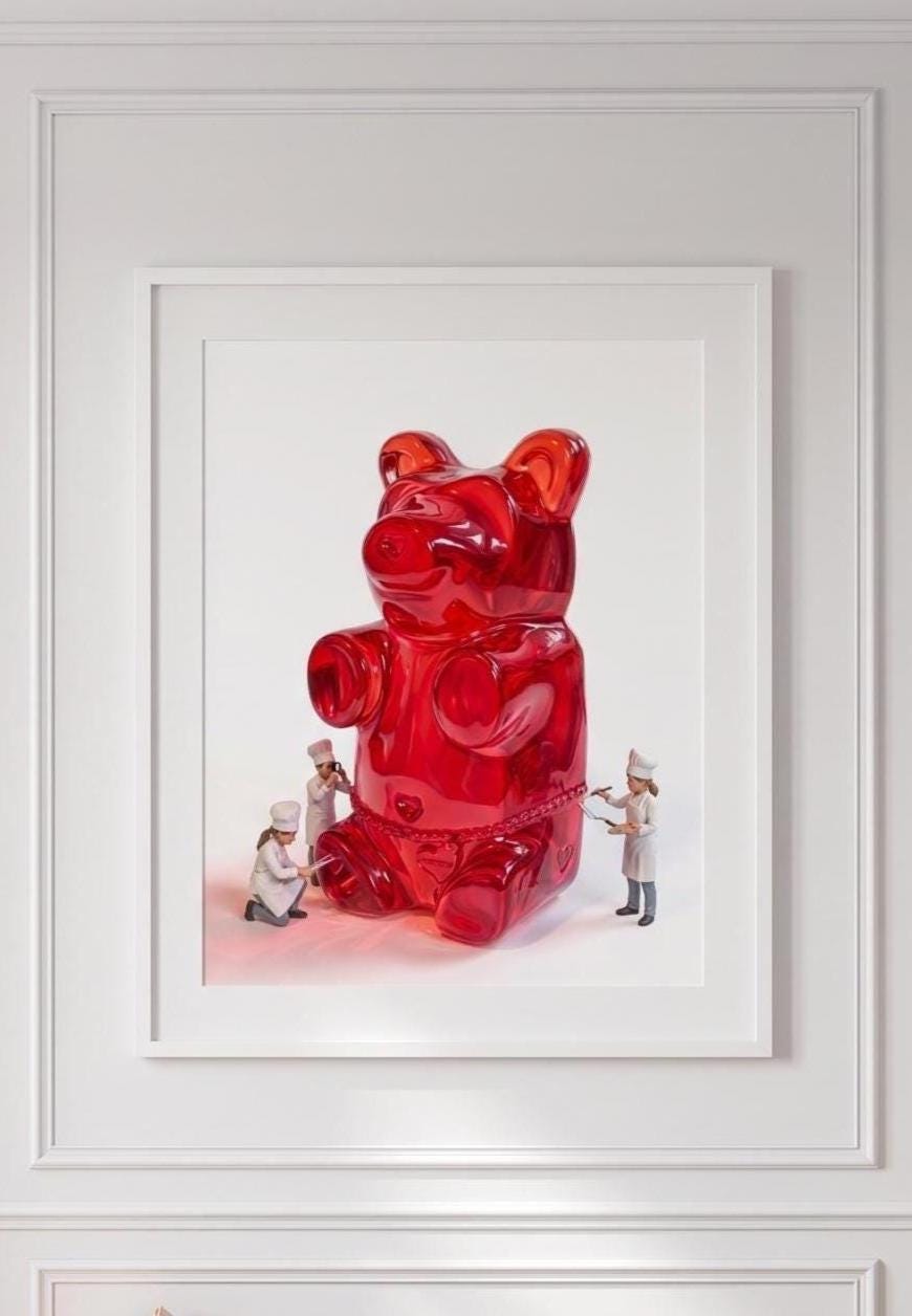 Gummy Bear Pop Art Print | Contemporary Candy Wall Decor | Miniature Chef Wall Decor | Fine Art Print | Colorful Hip Aesthetic Room Art