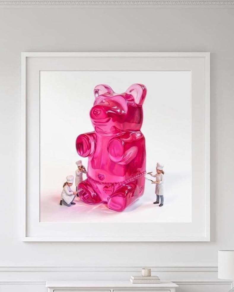 Gummy Bear Pop Art Print | Contemporary Candy Wall Decor | Miniature Chef Wall Decor | Fine Art Print | Colorful Hip Aesthetic Room Art
