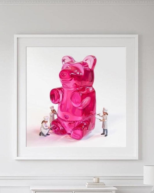 Gummy Bear Pop Art Print | Contemporary Candy Wall Decor | Miniature Chef Wall Decor | Fine Art Print | Colorful Hip Aesthetic Room Art