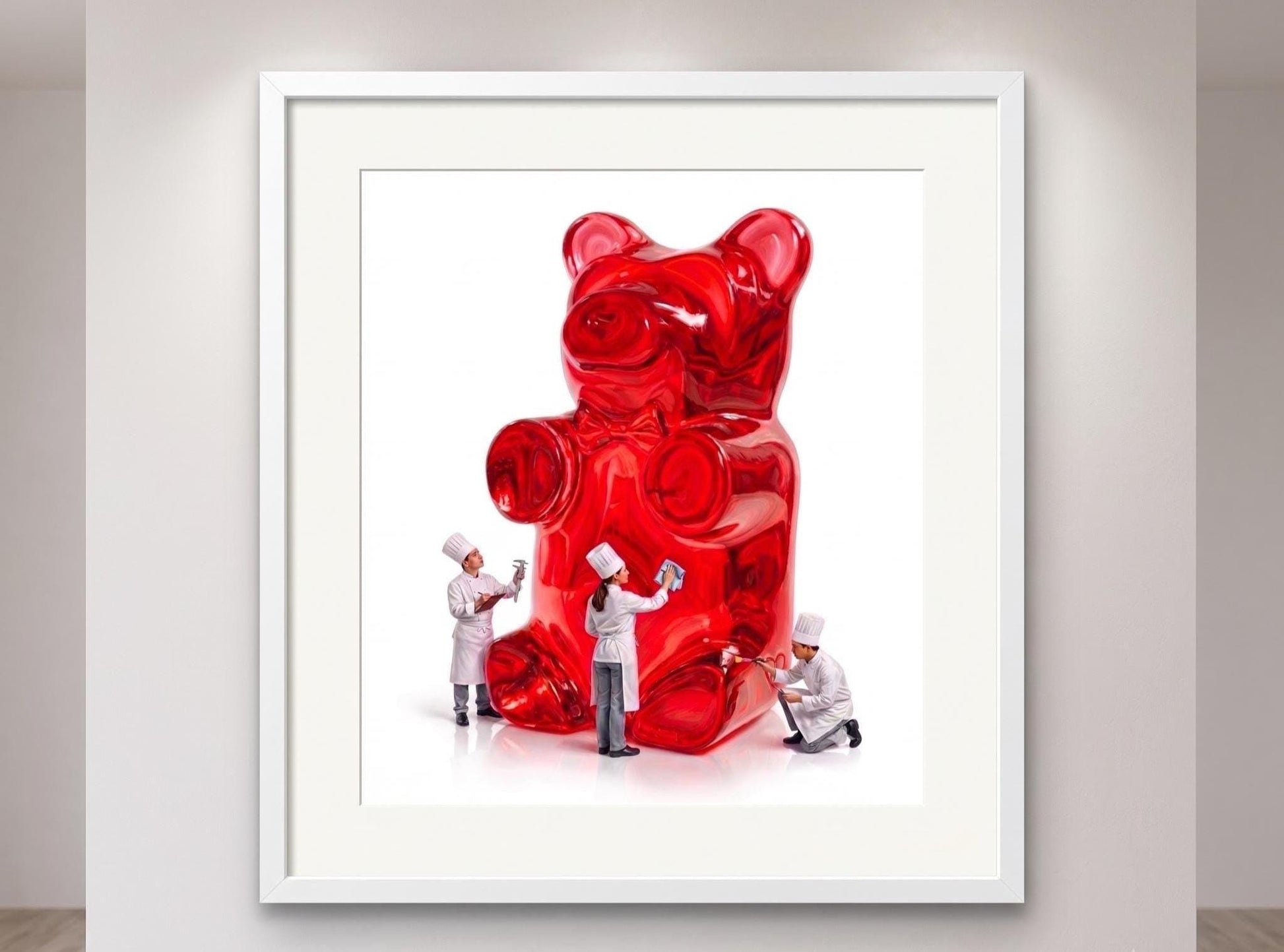 Gummy Bear Fine Art Print | Bright Candy Pop Art Wall Decor | Modern Kitchen Decor | Whimsical Miniature Chef Wall Art