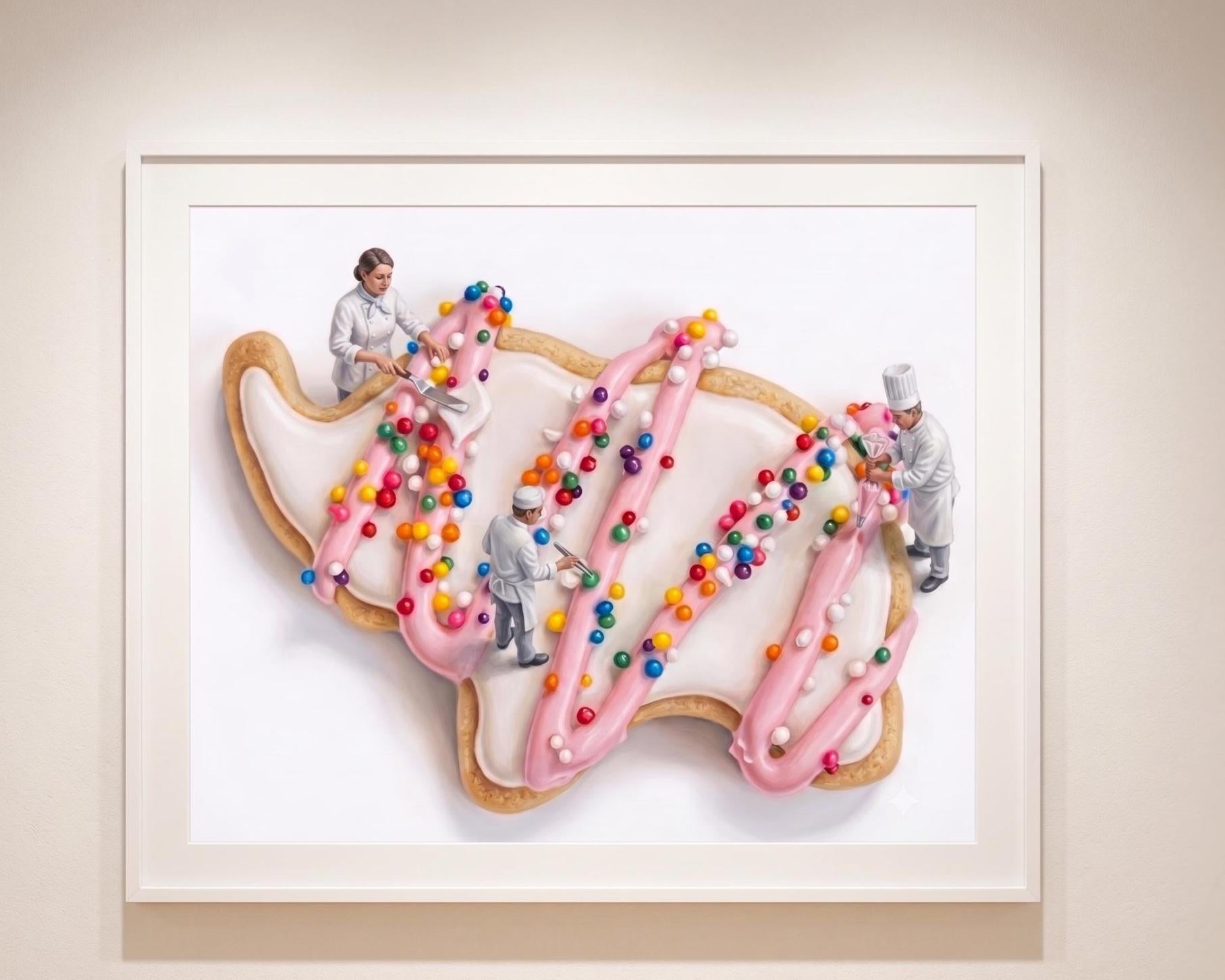 Frosted Animal Cookie Art Print, Pop Art Sweet Treat Wall Decor, Nostalgic Circus Animal Cookie Painting, Tiny Chef Art