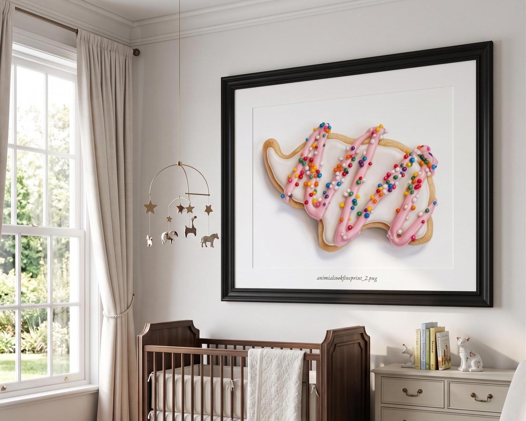 Frosted Animal Cookie Art Print, Pop Art Sweet Treat Wall Decor, Nostalgic Circus Animal Cookie Painting, Tiny Chef Art