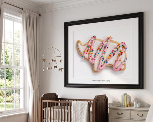 Frosted Animal Cookie Art Print, Pop Art Sweet Treat Wall Decor, Nostalgic Circus Animal Cookie Painting, Colorful Kitchen & Nursery Decor
