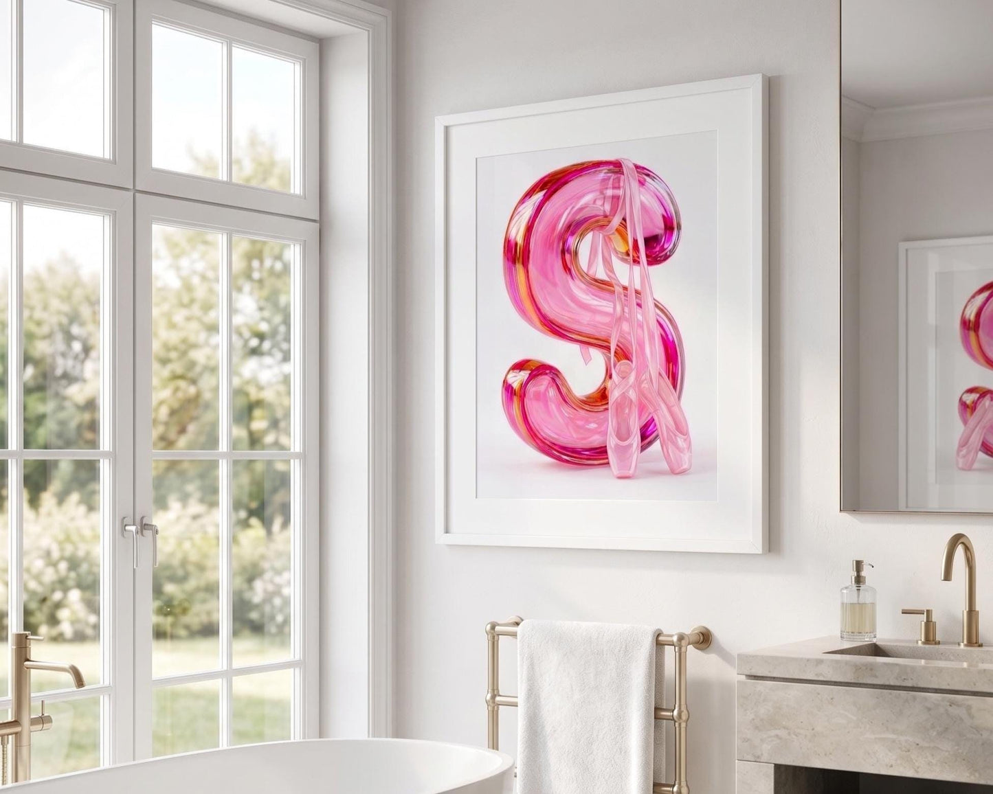 Pink Ballet Letter S Wall Art | Ballerina Nursery Decor | Girls Bedroom Monogram Print | Pointe Shoe Bathroom Poster | Baby Girl Initial