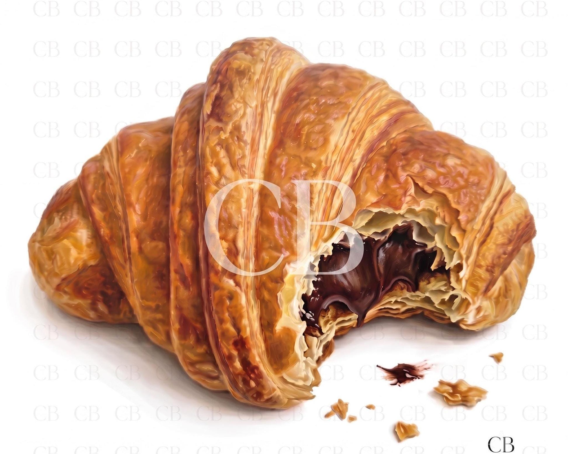 Whimsical Chocolate Croissant Art Print | Surreal Miniature Chef Wall Art | Funny Kitchen Decor | Dining Room French Pastry Illustration