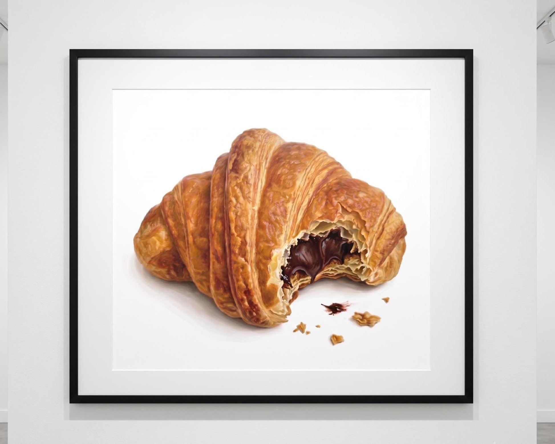 Whimsical Chocolate Croissant Art Print | Surreal Miniature Chef Wall Art | Funny Kitchen Decor | Dining Room French Pastry Illustration