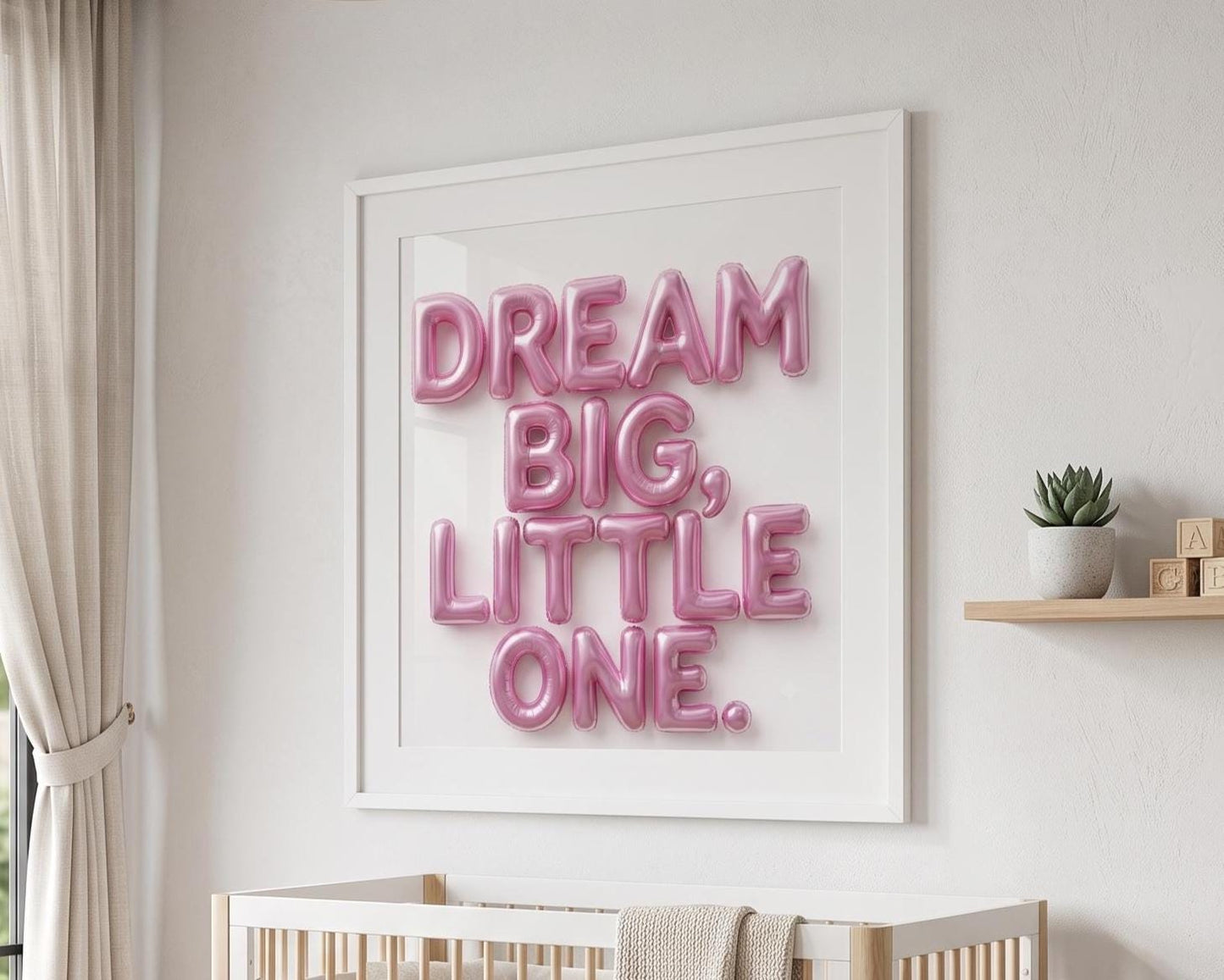 Nursery Wall Art | Dream Big Little One Print | 3D Blue Balloon Art | Baby Boy or Girl Room Decor |Bright Pop Art Poster Unframed