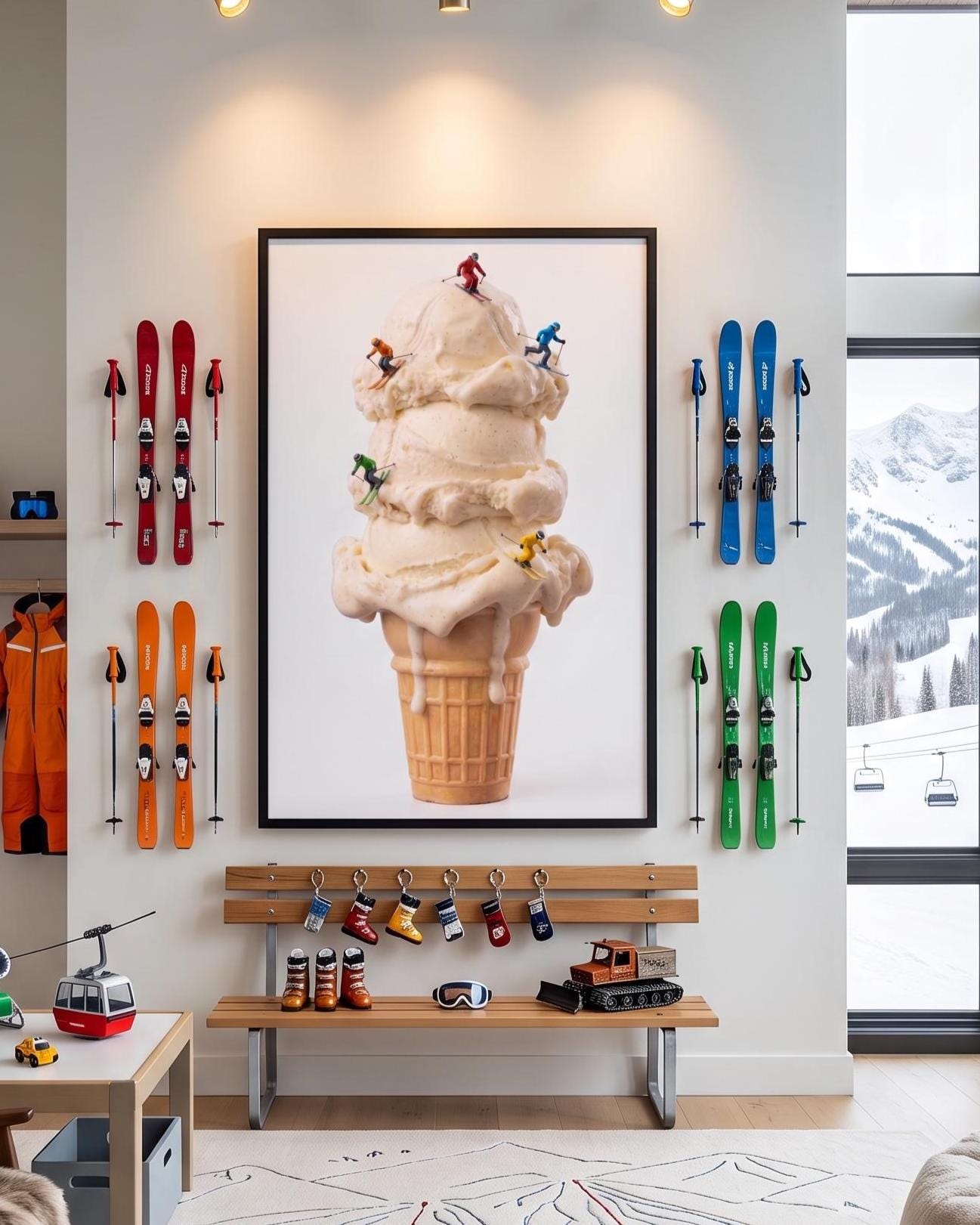 Ice Cream Skiers Wall Art, Quirky Kitchen Decor, Miniature Figure Surreal Photography Print, Fun Playroom Art for Boys and Girls Room