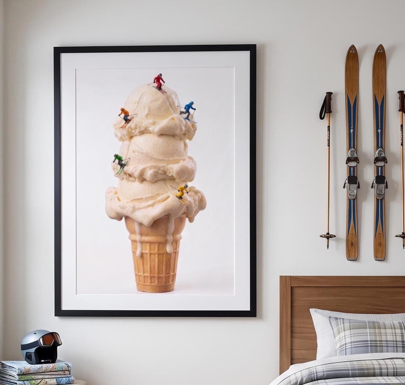 Ice Cream Skiers Wall Art, Quirky Kitchen Decor, Miniature Figure Surreal Photography Print, Fun Playroom Art for Boys and Girls Room