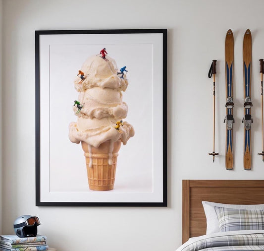 Ice Cream Skiers Wall Art, Quirky Kitchen Decor, Miniature Figure Surreal Photography Print, Fun Playroom Art for Boys and Girls Room