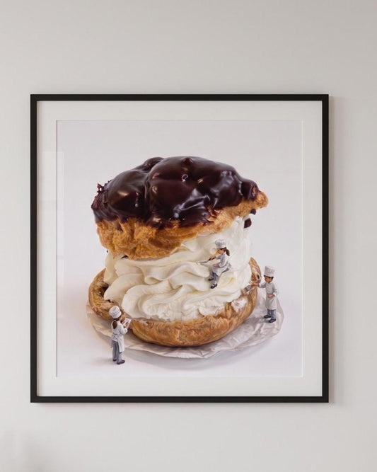 Tiny Chef Cream Puff Art Print | Surreal Miniature Food Wall Decor (Print Only)