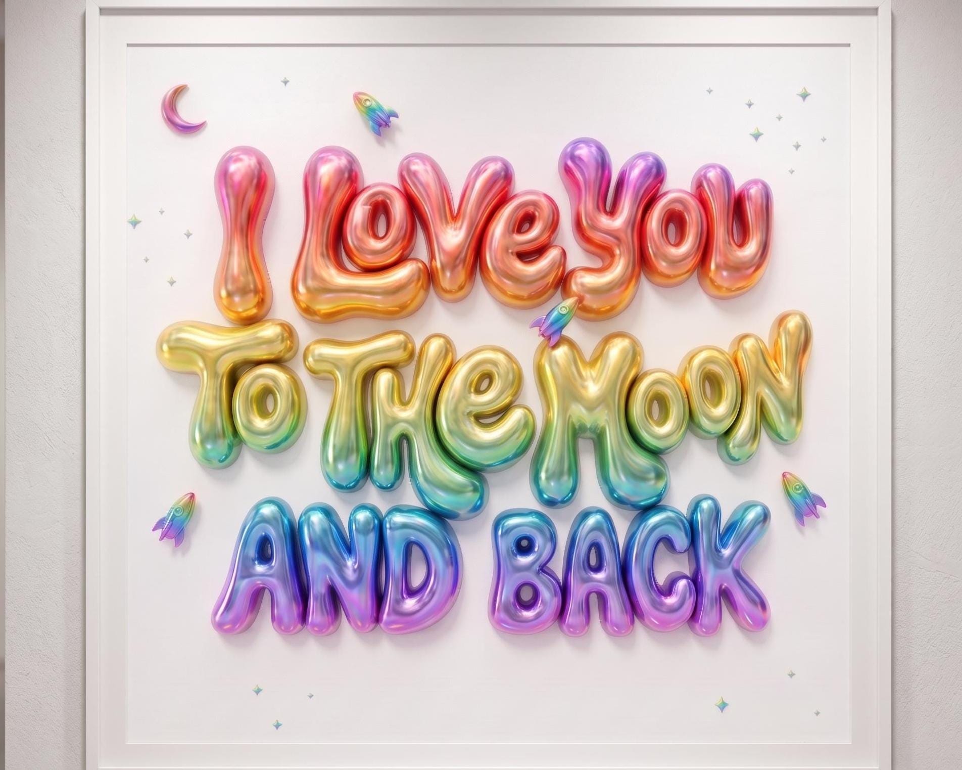I Love You To The Moon And Back Nursery Wall Art | Pink 3D Balloon Letter Print | Baby Girl Room Decor | Pink Space Theme Sweet Quote Art